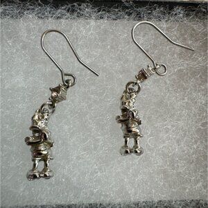 Daisy Duck Silver Dangle Earrings with Pink Stone